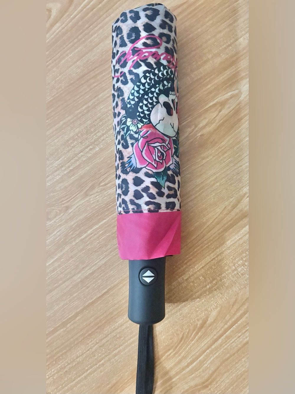 Ed Hardy Leopard Rose Cheetah Pink Automatic Umbrella Tattoo Christian Audigier
